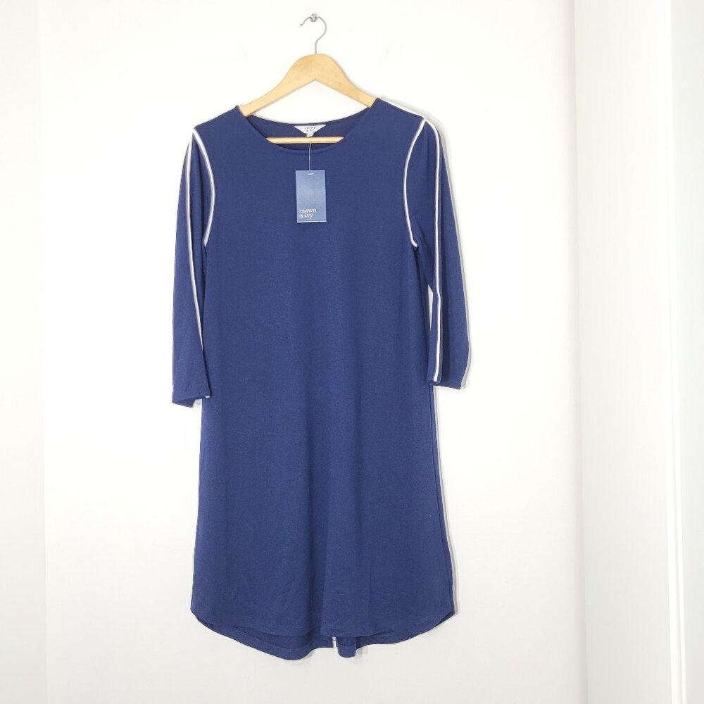 Crown & ivy NEW Women's Navy Blue Long Sleeve Pullover Loose Fit Causal Dress